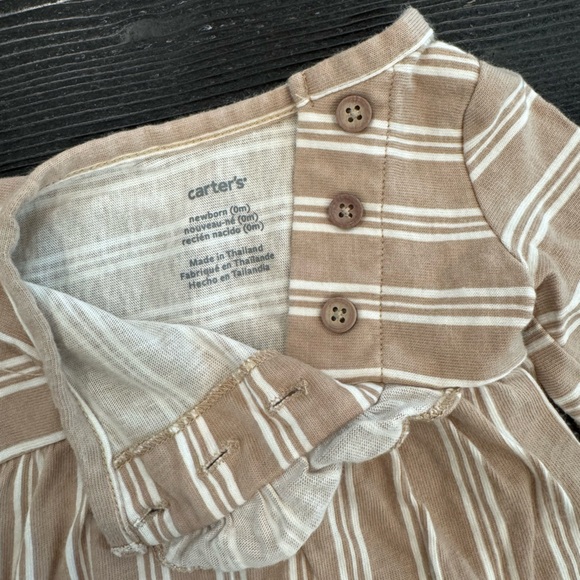 Carter’s One Piece Striped Tan Infant Outfit - Picture 2 of 2